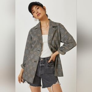*NWOT* Anthropologie Avec Les Filles Longline Plaid Blazer, Black Motif, Size XS